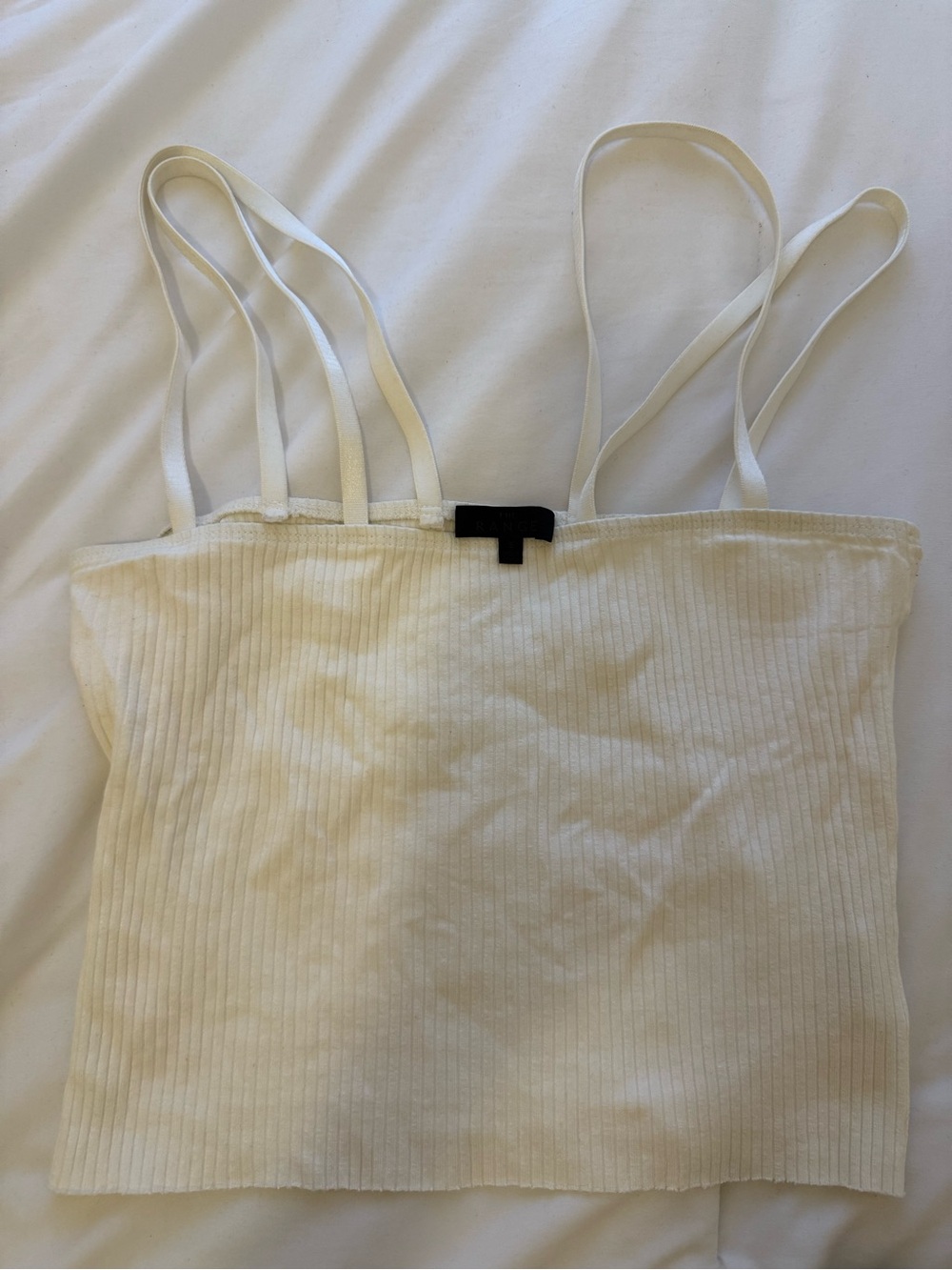 Ribbed Cream Tank Top with Thin Straps